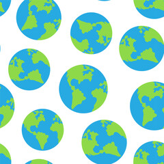seamless pattern planet earth in vector in flat style. globe with continents. object for design, magnet, sticker, poster, print