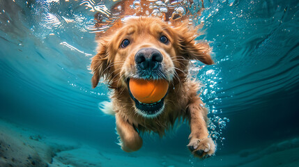 golden retriever swimming in water