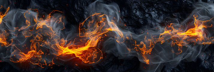  Fire flames moving against a black background An overlay of fire sparks on a smoke and flame background  - obrazy, fototapety, plakaty