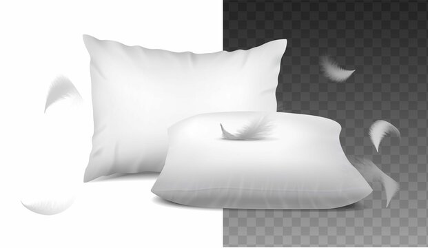 Realistic Vector Illustration Sweet Dreams Design Concept Mockup White Pillows With Flying Feat.Jpg
