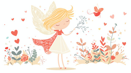 Angel girl with white wings and cute dress Cupid 