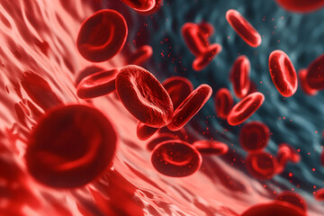Red blood cells flowing through vein inside human body science health concept  - obrazy, fototapety, plakaty