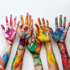 World Mental Health Day Supportive Community Hands Mural on white background