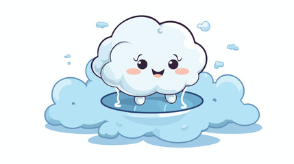 Angel on the cloud. Cute cartoon art. Cloud and water