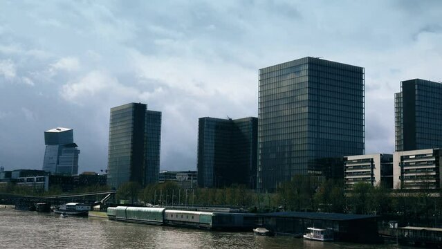 BnF, Bibliotheque nationale de France, or National Library of France, the public repository. Modern buildings in Paris