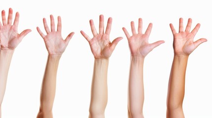 An image of female hands raised up, isolated in color