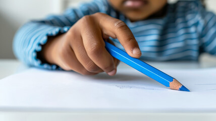 Child drawing with a pencil on paper.