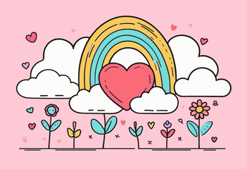 Abstract Pop Art of Childish Elements in a Minimalist Doodle