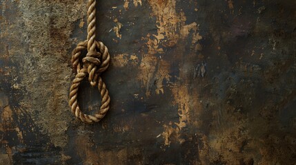 On a texture background, an image of hanging rope with Lynch's loop can be seen - obrazy, fototapety, plakaty