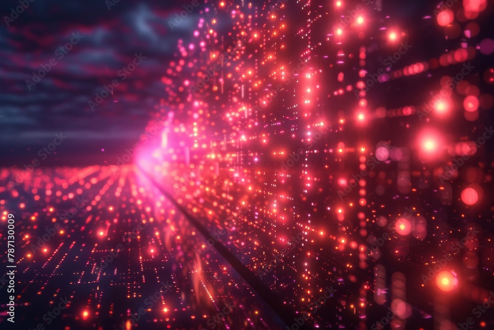 Poster a glowing red network of digital lights offers a representation of advanced technology, data connect