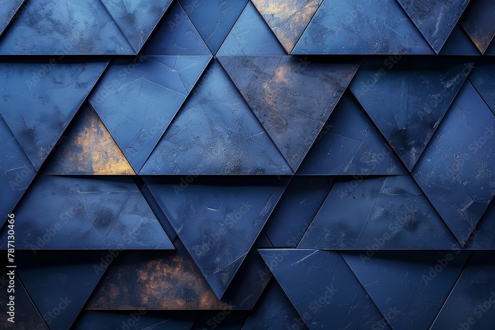 Poster this image showcases a close-up of a modern building's blue geometric triangular facade pattern, ref