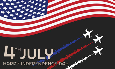 Happy Independence day of USA card with black paper cut style on color background for festive national anniversary of USA, on July 4.