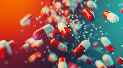 conceptual image of capsule pills with a focus on responsible drug use and the challenge of antibiotics resistance, in a clean, photorealistic style, copyspace for text - obrazy, fototapety, plakaty