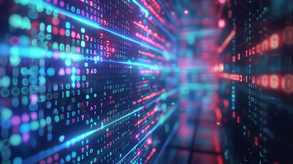 cybersecurity background with abstract code patterns representing a cyber attack, ultra-fast data transfer, creative, photorealistic