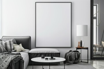 Fototapeta premium Modern scandinavian interior with poster mockup created with generative ai