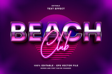 Beach Club 3d Editable Text Effect Template Style Premium Vector