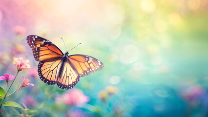 Fototapeta premium Blurred Summer Background with Butterfly Close up