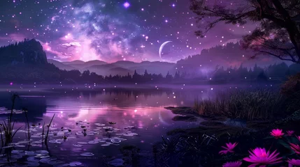 Poster Beautiful fantasy colorful night landscape as wallpaper background © Artem