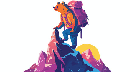 Bear as a mountain climber adventure peak conqueror  - obrazy, fototapety, plakaty