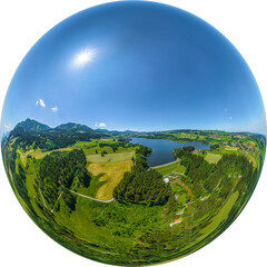 Sonniger Frühsommer am Allgäuer Alpenrand rund um den Grüntensee, Little Planet-Ansicht,...