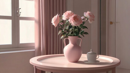 Fototapeta na wymiar Pink flowers in a vase. 