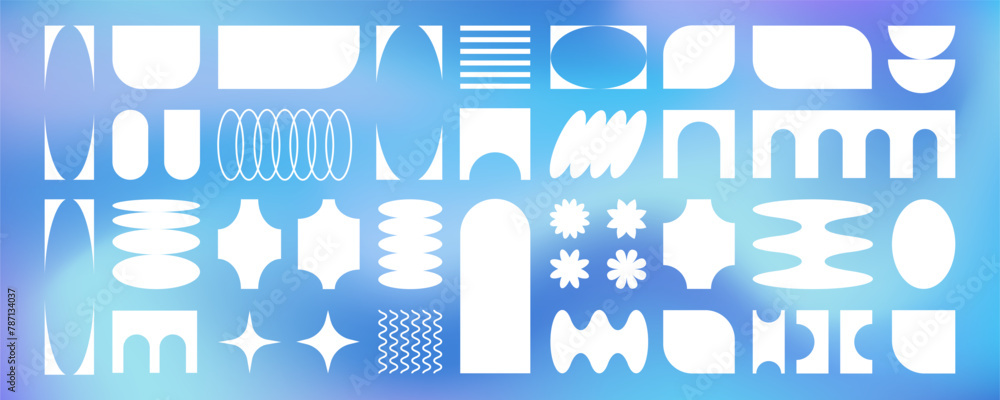 Poster set of different forms. y2k banner with liquid aura background and abstract shapes. vector illustrat
