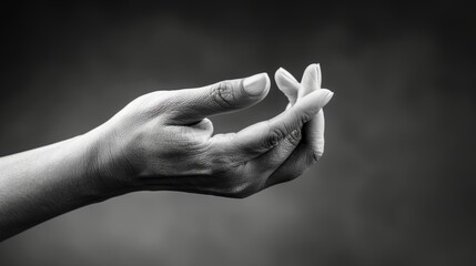 Hand gesture in the Varun mudra. White and black toned background. - obrazy, fototapety, plakaty