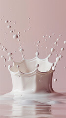 milk splash in the shape of a crown, ideal for dairy product advertisements, creamy and smooth texture visible