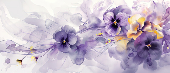 purple flowers with yellow centers on a white background