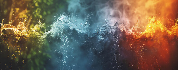 Abstract five Fundamental Elements of Nature with fire, water , Earth, Space, and Creation illustration background. generative ai.