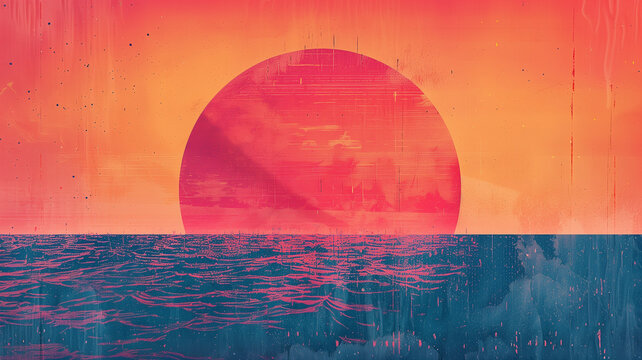 Retro sunset gradient with a textured noise effect, great for thematic throwback party banners or headers