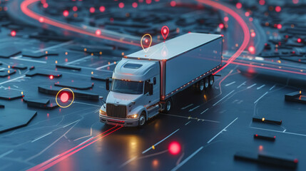 Global Logistics Concept with Truck on Map - obrazy, fototapety, plakaty