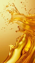 Fotobehang splash of oil with a golden hue, suitable for culinary or beauty oil product advertisements © praewpailyn