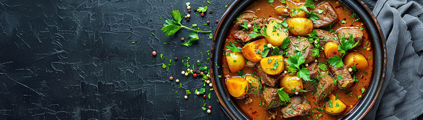 Tajine with beef and braised vegetables. Ai generative.