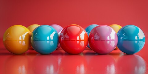 Naklejka premium Bright isolated balloons on a red background are a symbol of fun and celebration.