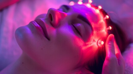 A person practicing biohacking techniques such as grounding or red light therapy to optimize their biorhythms and promote better sleep and mood. .