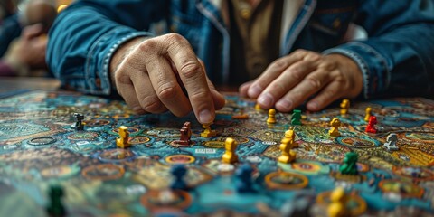 A man at a table playing a board game that promotes connection and mental stimulation.