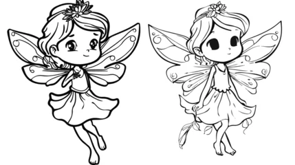 Fotobehang Beautiful little fairy - coloring page for kids flat © Roses