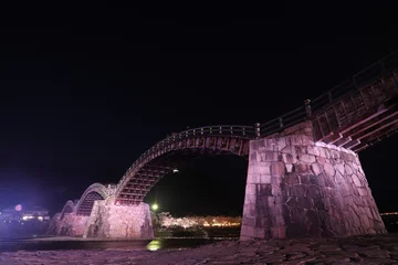 Wall murals Kintai Bridge 『錦帯橋とサクラ』夜桜 ライトアップ 山口県岩国   日本観光　Kintai Bridge 　