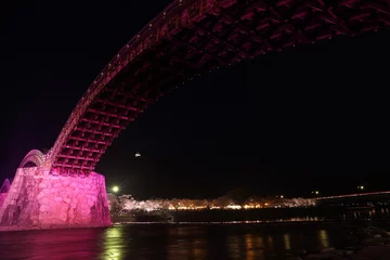 Fototapete Kintai-Brücke 『錦帯橋とサクラ』夜桜 ライトアップ 山口県岩国   日本観光　Kintai Bridge 　