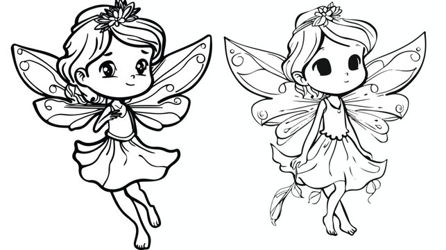 Beautiful little fairy - coloring page for kids flat