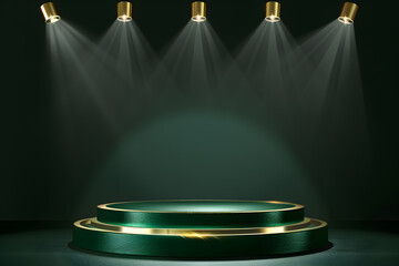 A simple dark green round podium 3D rendering product display