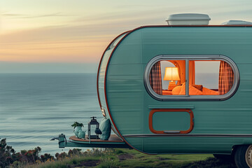 Trailer parked by ocean road