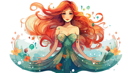 Beautiful mermaid girl on white background Vector Illustration