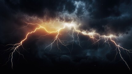 Multiple lightning strikes in dark stormy sky. Digital art depiction of thunderstorm. - Powered by Adobe