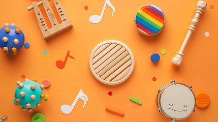 Tools for creating baby songs. Flat lay composition 