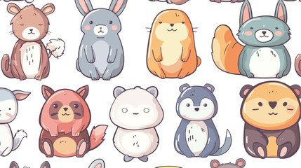 Funny kawaii animals. Colored vector seamless pattern