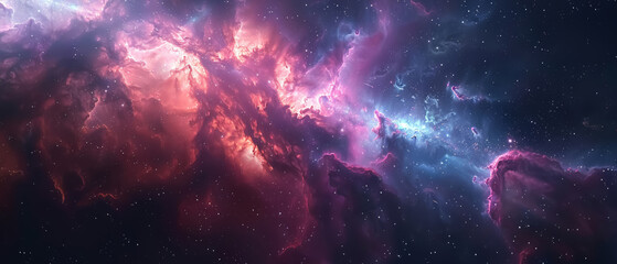 A galactic nebula scene bursting with ethereal pink and blue hues, resembling a celestial painting, invoking the awe-inspiring beauty of the cosmos and the vast, unexplored mysteries of outer space,