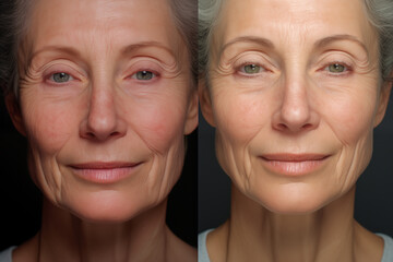 The photo on the left depicts her face extreme wrinkles while the photo on the right reveals a significant glowing skin
- 787137010