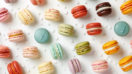 Poster Colorful macarons on white background © Adie